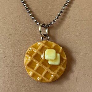 waffle pendant necklace on silver chain